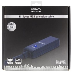 DELTACO PRIME USB 2.0 pagarinātāja kabelis, aktīvs, A tipa tēviņš - A tipa mātīte, melns