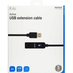 DELTACO PRIME USB 2.0 pagarinātāja kabelis, aktīvs, A tipa tēviņš - A tipa mātīte, melns