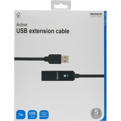 DELTACO PRIME USB 2.0 pagarinātāja kabelis, aktīvs, A tipa tēviņš - A tipa mātīte, melns