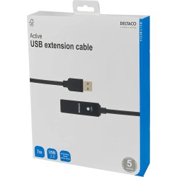 DELTACO PRIME USB 2.0 pagarinātāja kabelis, aktīvs, A tipa tēviņš - A tipa mātīte, melns