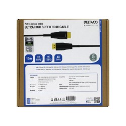 DELTACO ULTRA ātrdarbīgs HDMI kabelis, optiski aktīvs kabelis, 48 ​​Gbps, melns, AOC