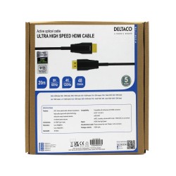 DELTACO ULTRA ātrdarbīgs HDMI kabelis, optiski aktīvs kabelis, 48 ​​Gbps, melns, AOC